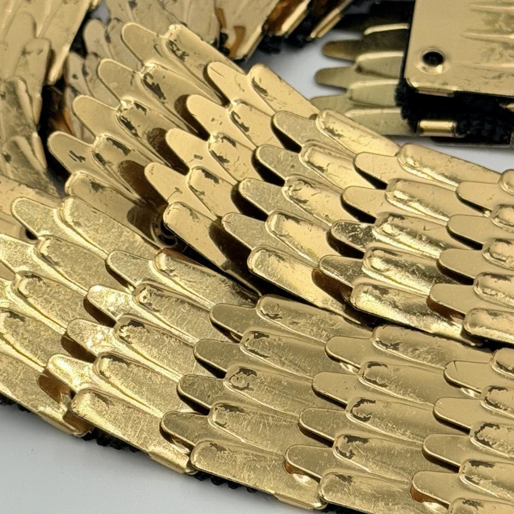VTG Gold Fish Scale Belt Disco Glam 80s Festival Boho Stretch Mesh Statement